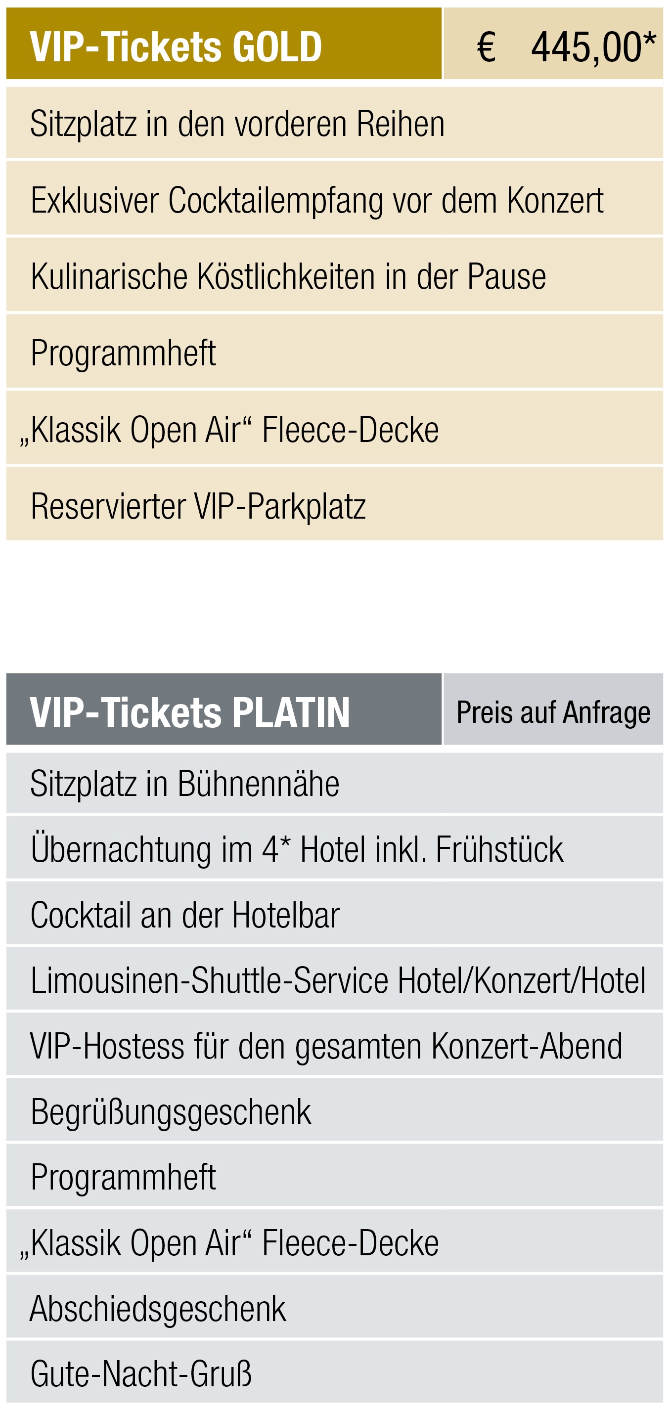 VIP Gold Platin Tickets